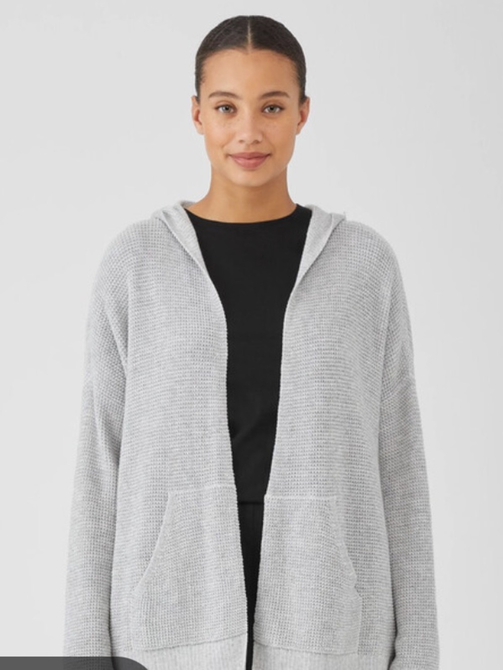 EILEEN FISHER ORGANIC COTTON OPEN HOODED CARDIGAN